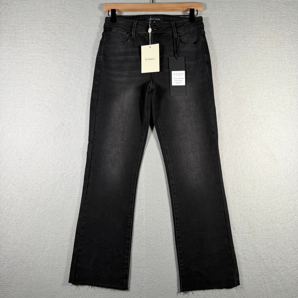 Risen Jeans Black High Rise Straight Leg Raw Hem Denim RDP5203HD Size 3/26 NEW